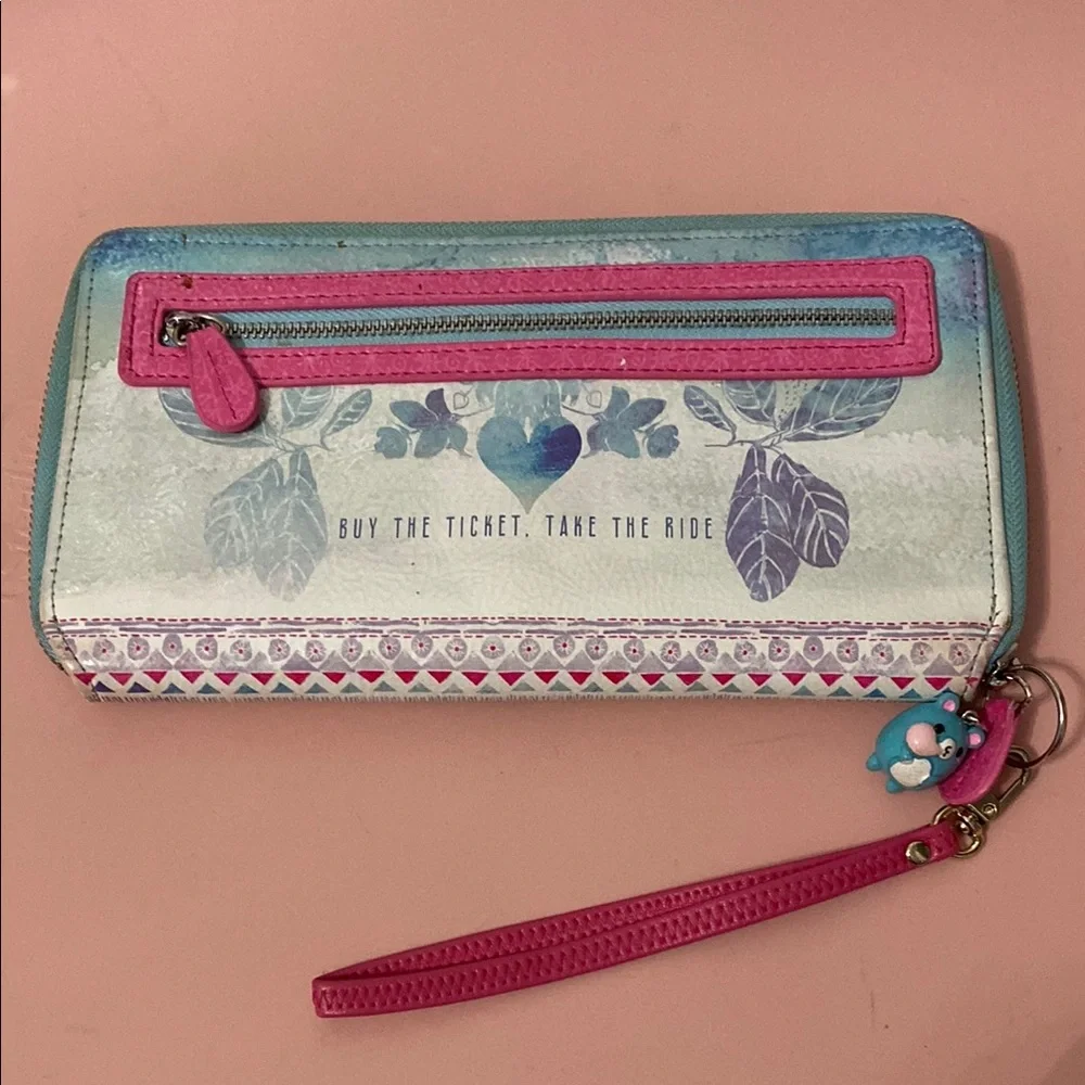 Wanderlust Pink & Teal Watercolor Mandala Zip Wristlet